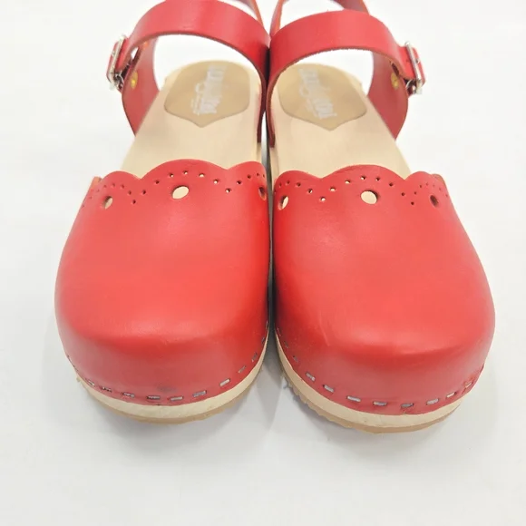 Sandgrens Milan‎ Red Clog Shoes Wooden Heels - Picture 3 of 14
